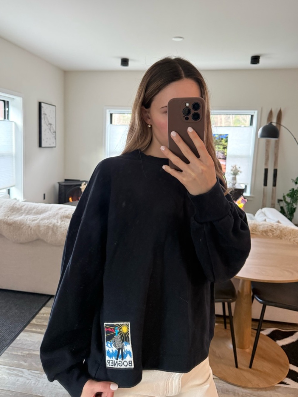Bogner Black Crewneck Sweatshirt with Colorful Graphic Patch